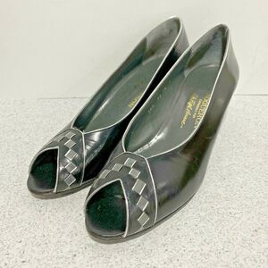Vintage Nogueron Peep Toe Pumps Saks Fifth Avenue black & silver shoes US 7.5N